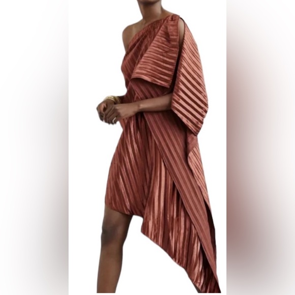 ANTHROPOLOGIE X Guapa Bronze One Shoulder Mini Dress - Picture 3 of 8